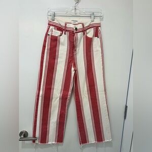 FRAME Red & White Striped High-Rise Jeans